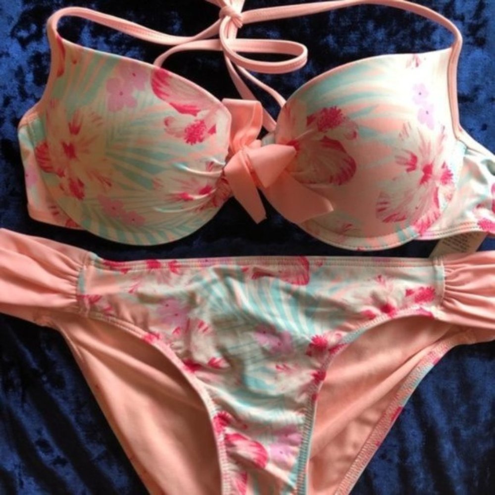 Hollister Pink Floral Halter Top Bikini Set